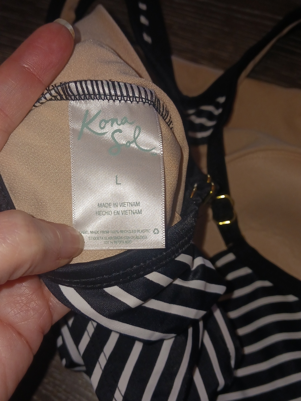 Kona Sol Black & White Striped High-Neck Twist Bralette. Sports Bra. Bikini Top - Picture 4 of 5